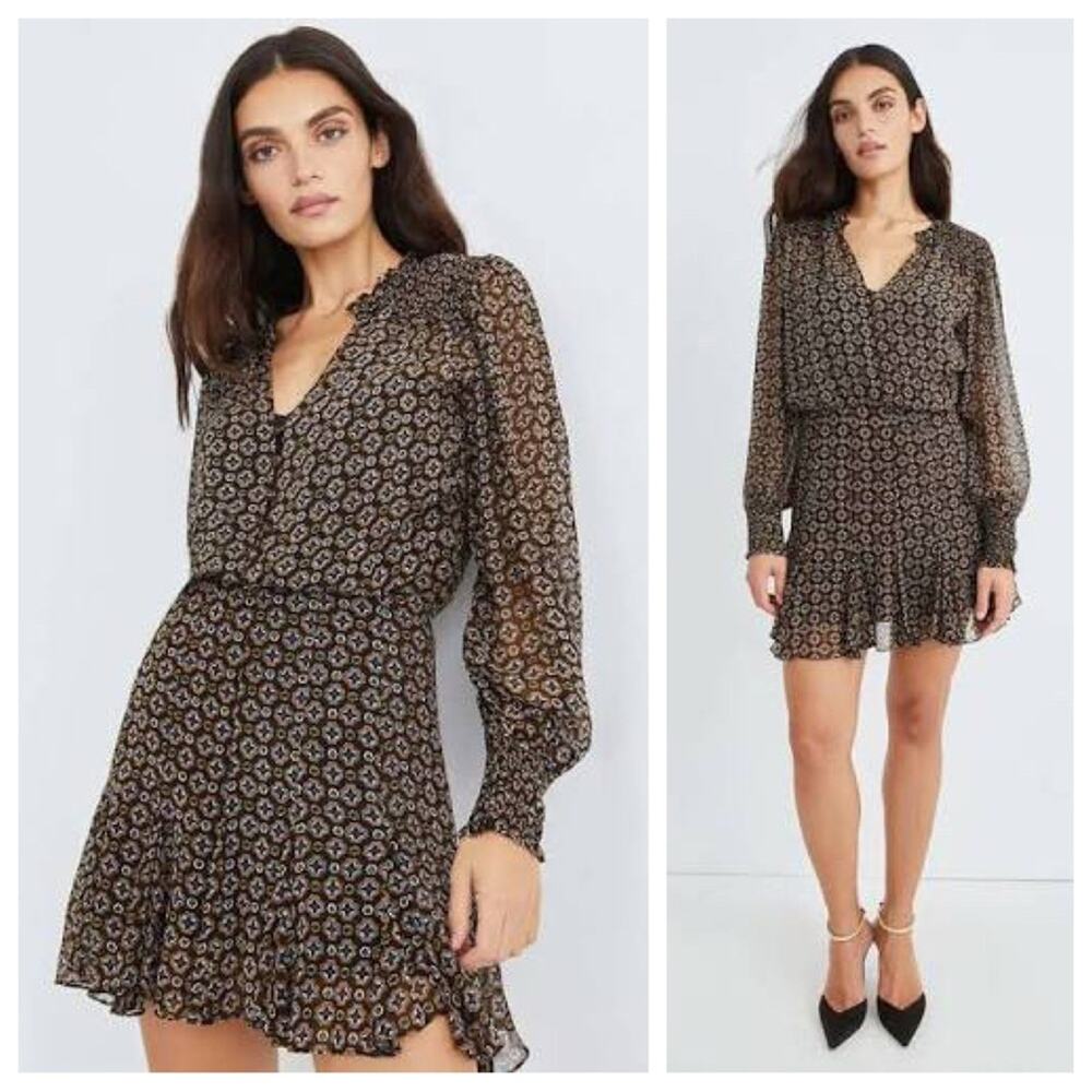 Veronica Beard Sacchi Dress Geometric Moroccan Boho Long Sleeve Black Multi 8